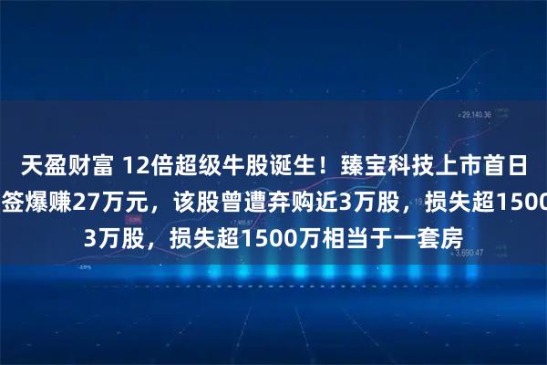 天盈财富 12倍超级牛股诞生！臻宝科技上市首日暴涨12倍，中一签爆赚27万元，该股曾遭弃购近3万股，损失超1500万相当于一套房
